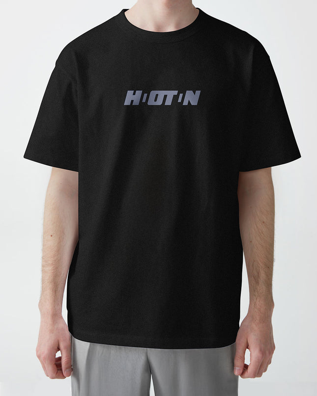 maglietta in cotone nera con logo HOTN vista frontale uomo