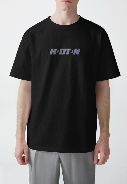 maglietta in cotone nera con logo HOTN vista frontale uomo
